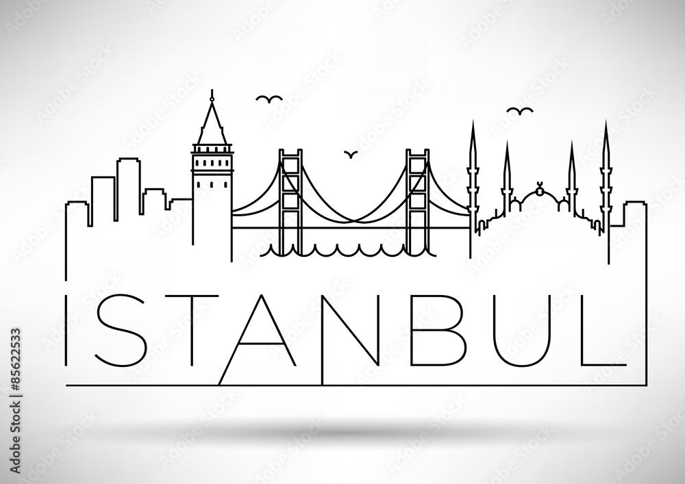 Istanbul City Line Silhouette Typographic Design