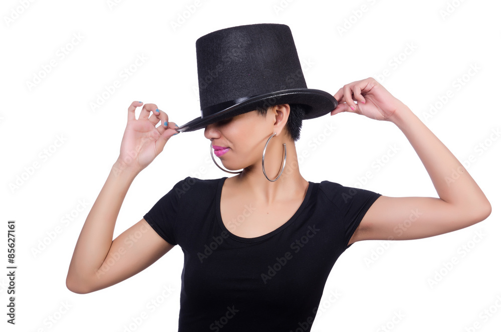 Woman wearing hat isolated on white Woman wearing hat isolated on white