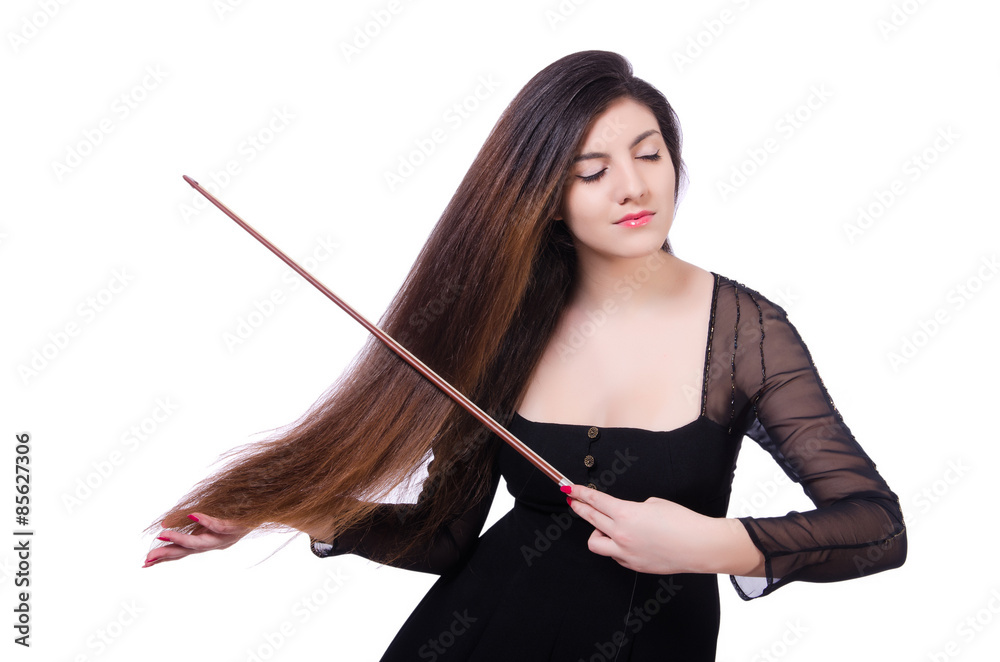 Woman performer playing violin on white Woman performer playing violin on white