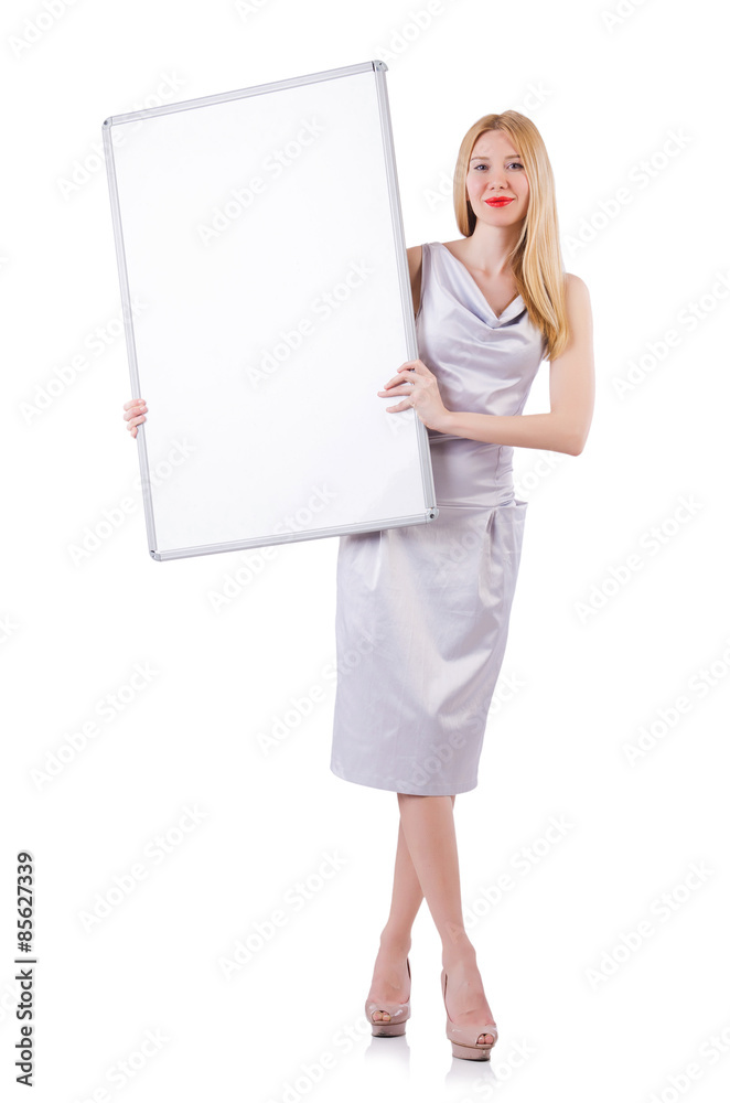 Beautiful blond in elegant dress isolated on white Beautiful blond in elegant dress isolated on white