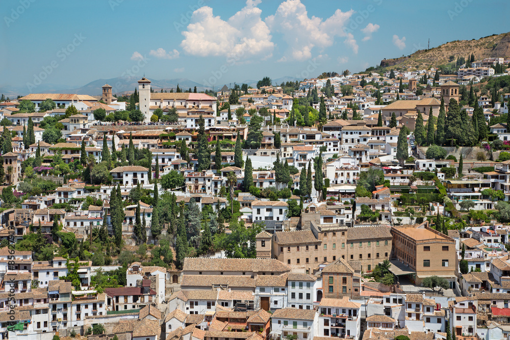 Granada - look to Albayzin district from Alhambra fortress.