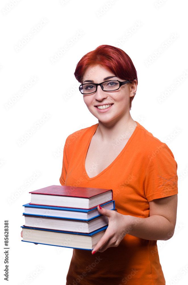 Student girl with books isolated on white Student girl with books isolated on white