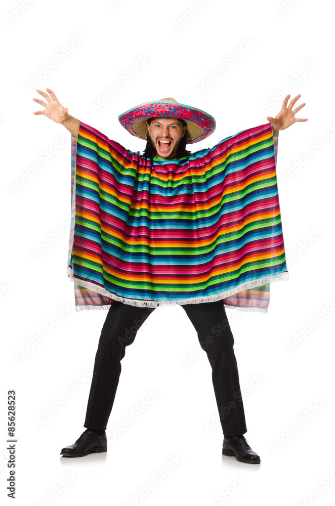 Handsome man in vivid poncho isolated on white Handsome man in vivid poncho isolated on white