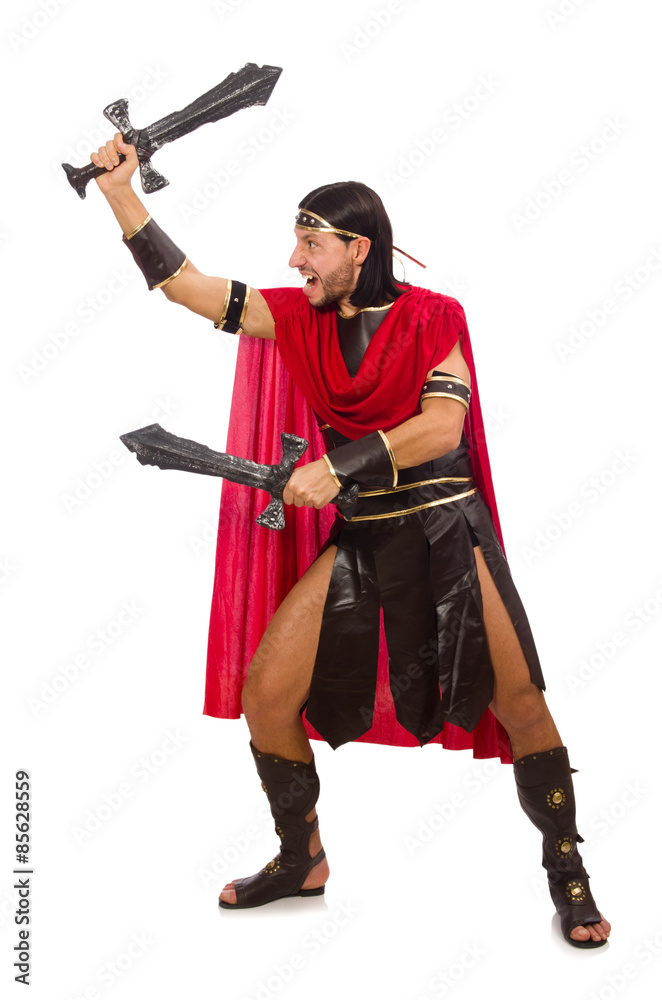 Gladiator holding sword isolated on white Gladiator holding sword isolated on white
