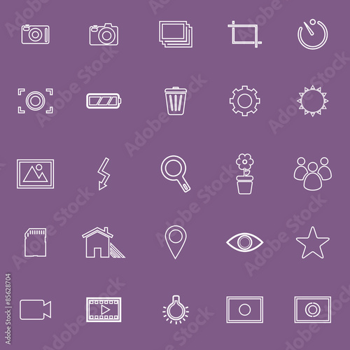Photography line icons on violet background