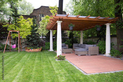 Photography Beauty garden with modern gazebo
