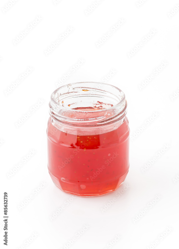 strawberry jam bottle on white background strawberry jam bottle on white background