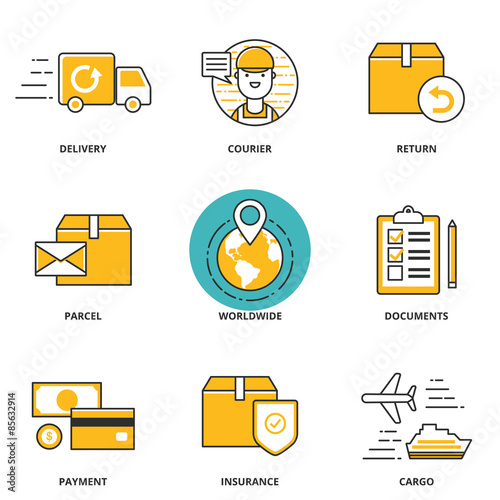 Logistics and delivery vector icons set