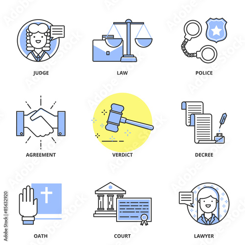 Law vector icons set