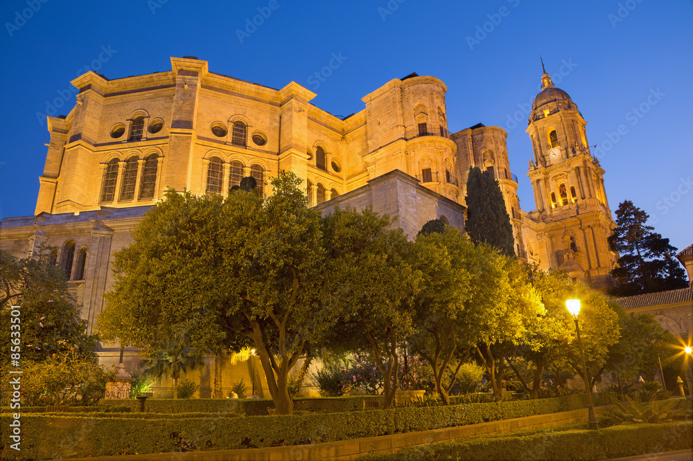 Malaga - The Cathedral at dusk