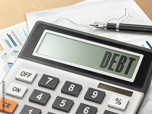 calculator with the word debt