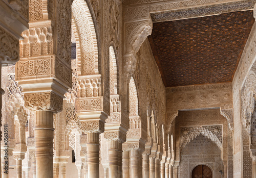 Granada - columns in Nasrid palace and Court of the Lions.