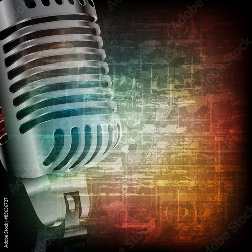 abstract grunge background with retro microphone