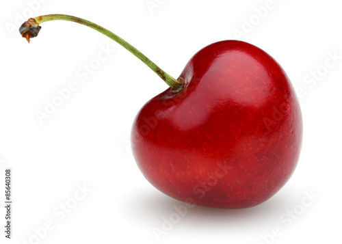 Tela Ripe red cherry with stalk isolated on white background