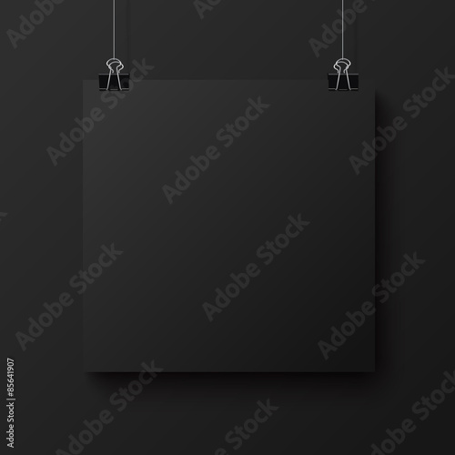 Black blank square sheet of paper,  mock-up