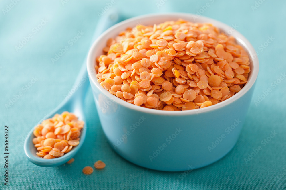 raw healthy red lentils in bowl raw healthy red lentils in bowl