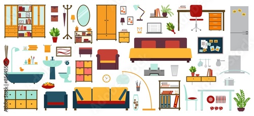 Furniture icons in flat style for house