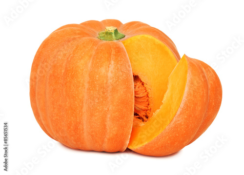 Ripe pumpkin with slice (isolated)