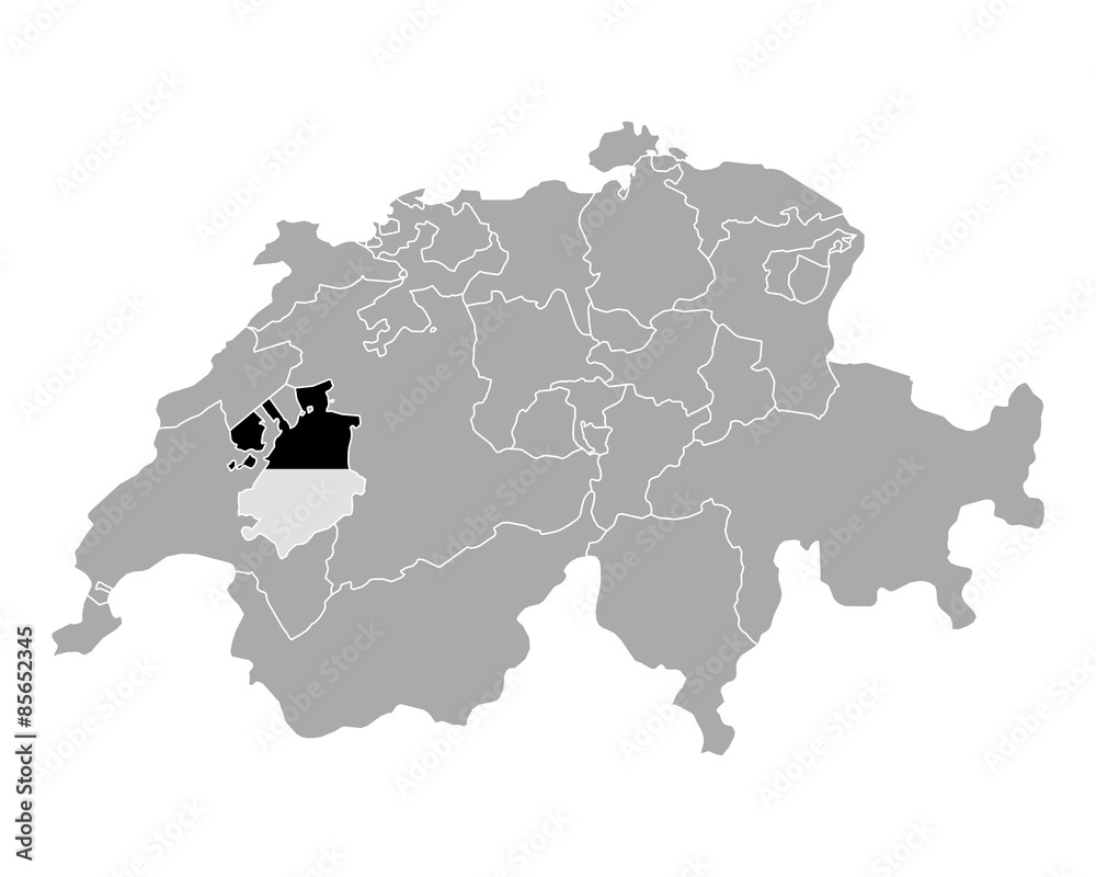Naklejka Karte Schweiz mit Fahne von Freiburg