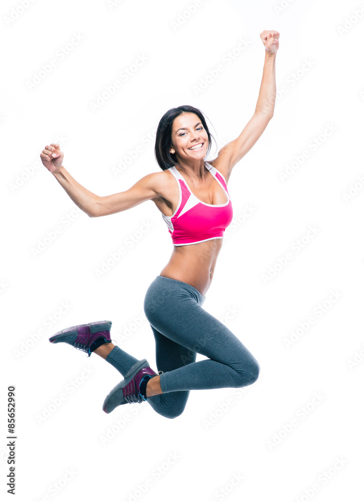 Happy sporty woman jumping