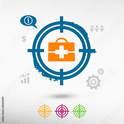 First aid box icon on target icons background.