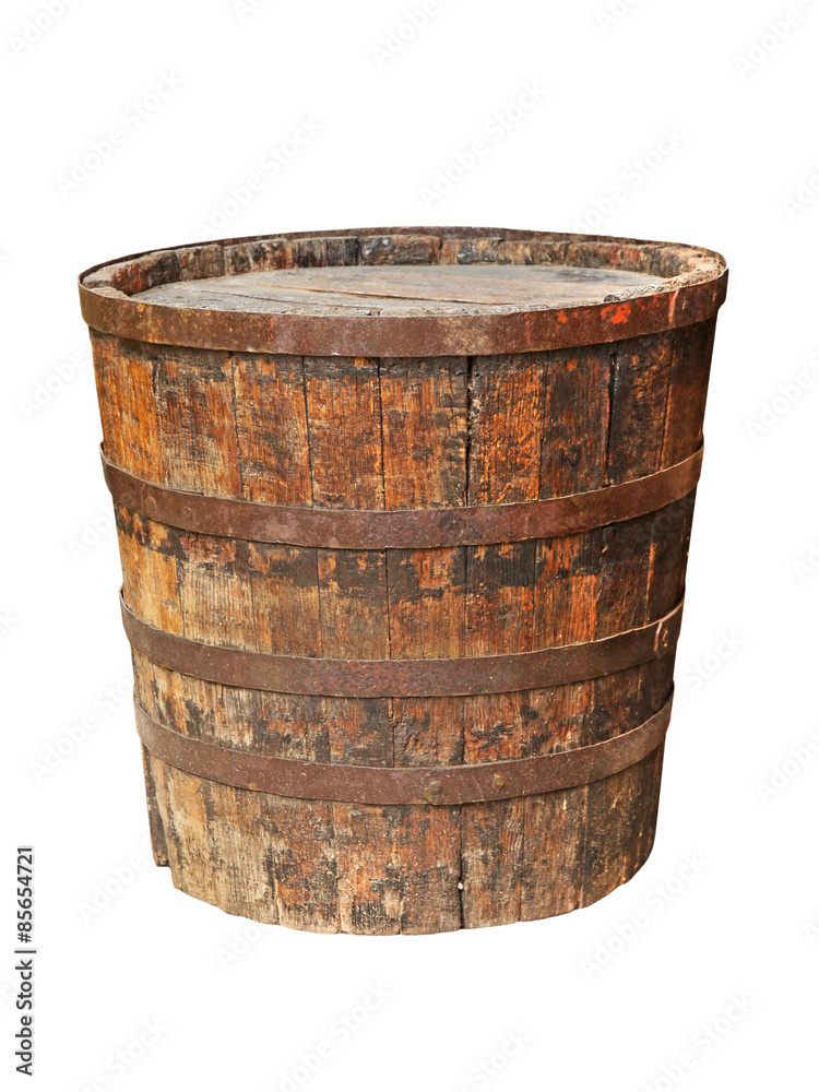 Old grunge wooden barrel.Isolated.