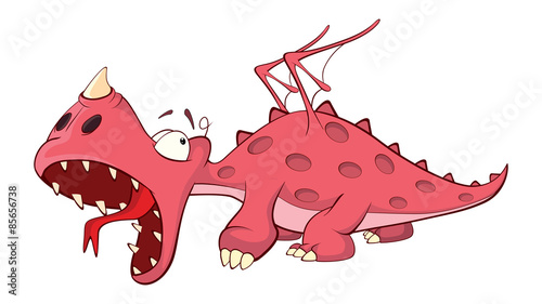 Cute red dragon illustration. Cartoon 