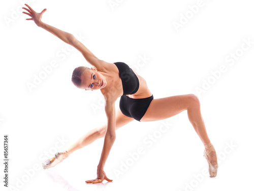 Horizontal photo of ballerina isolated on white background