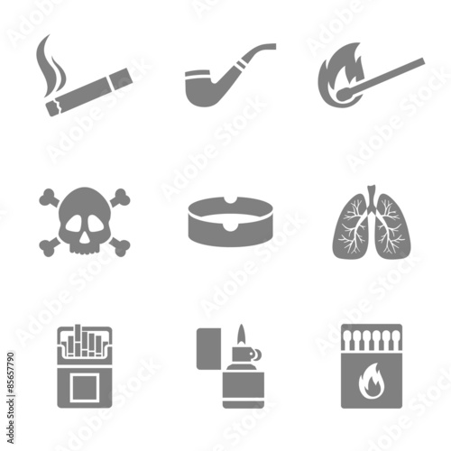 Smoking vector silhouette icons set. 9 elements