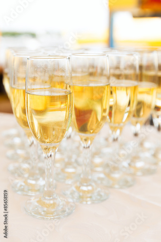 Row of party champagne glasses