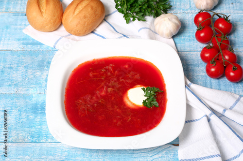 Traditional russian and ukrainian borscht soup