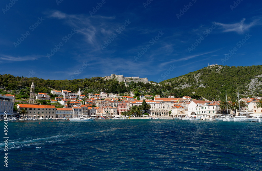 Hvar port. harbor at Adriatic sea. Hvar island, Croatia, popular touristic destination