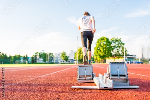 Closeup of a starting block.