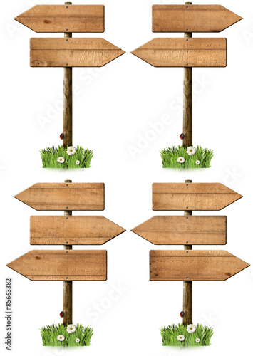 Set of Directional Wooden Signs with Pole