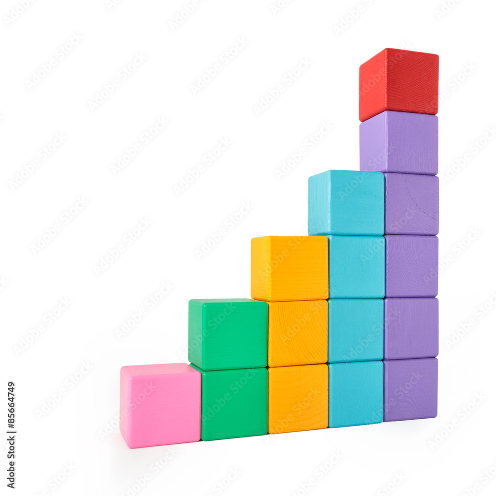 Wooden toy blocks on white background