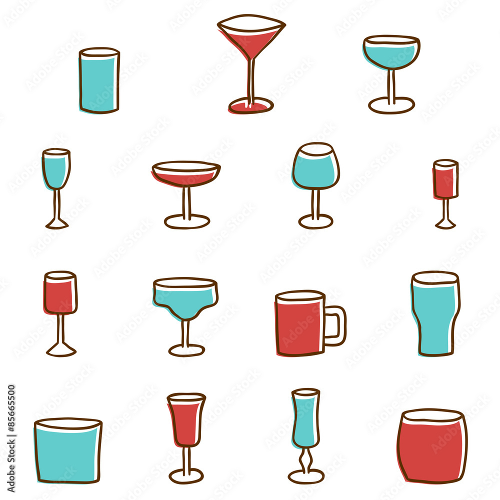 Set of hand drawn alcohol glasses Set of hand drawn alcohol glasses