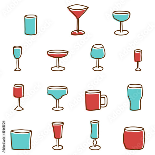 Set of  hand drawn alcohol glasses