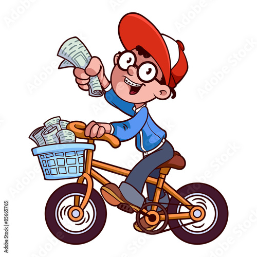 Cartoon paper boy by bike