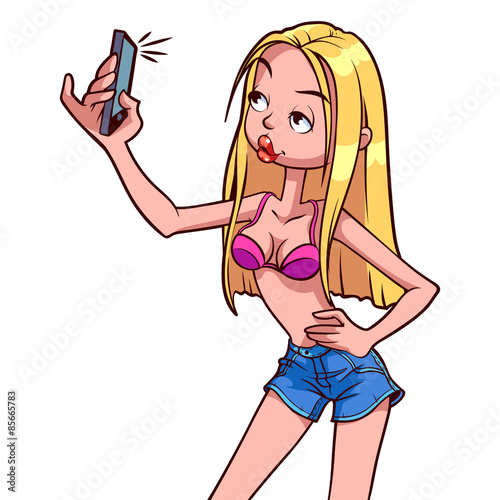 Selfie of cute blonde girl