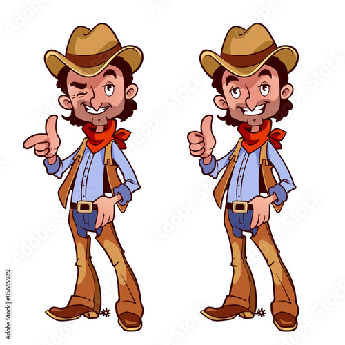 Cheerful cowboy with a finger up