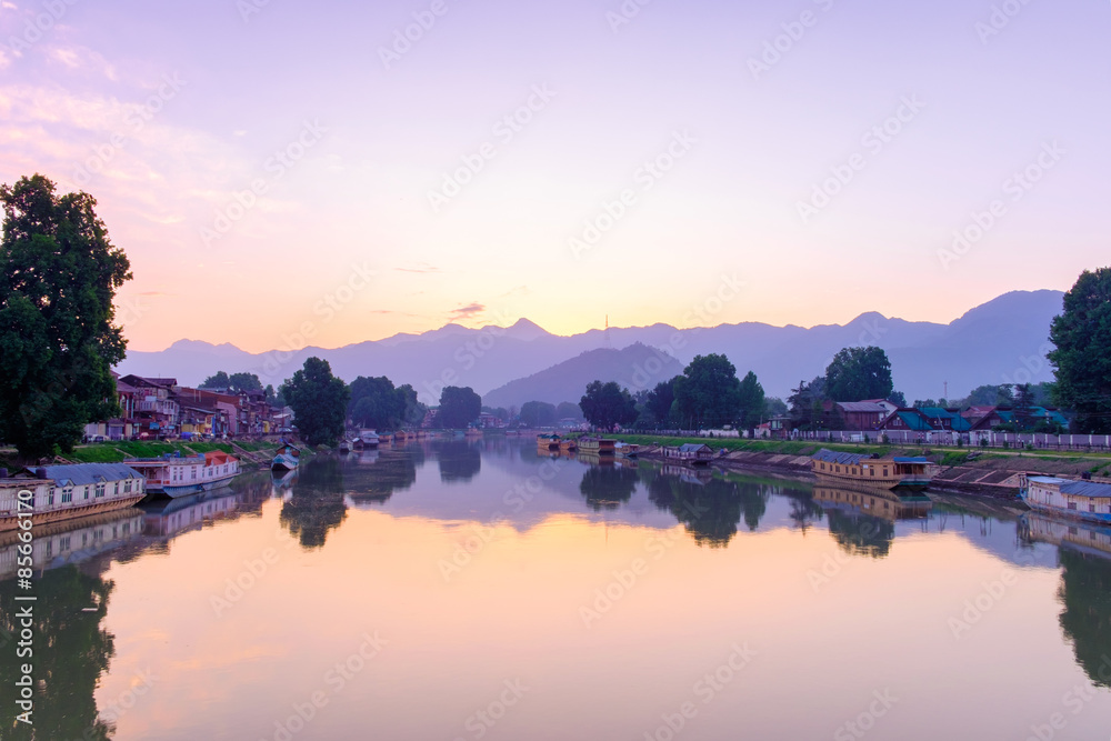 morning time view of Jhelum river at Srinagar, kashmir, India