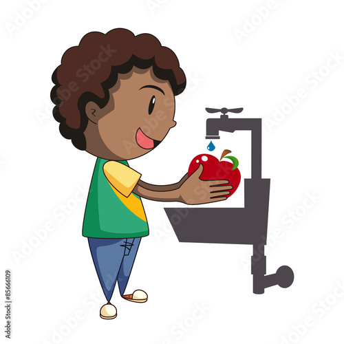 Kid washing fruit
