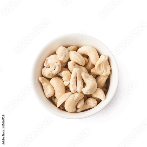 Bowl filled with cashew nuts isolated