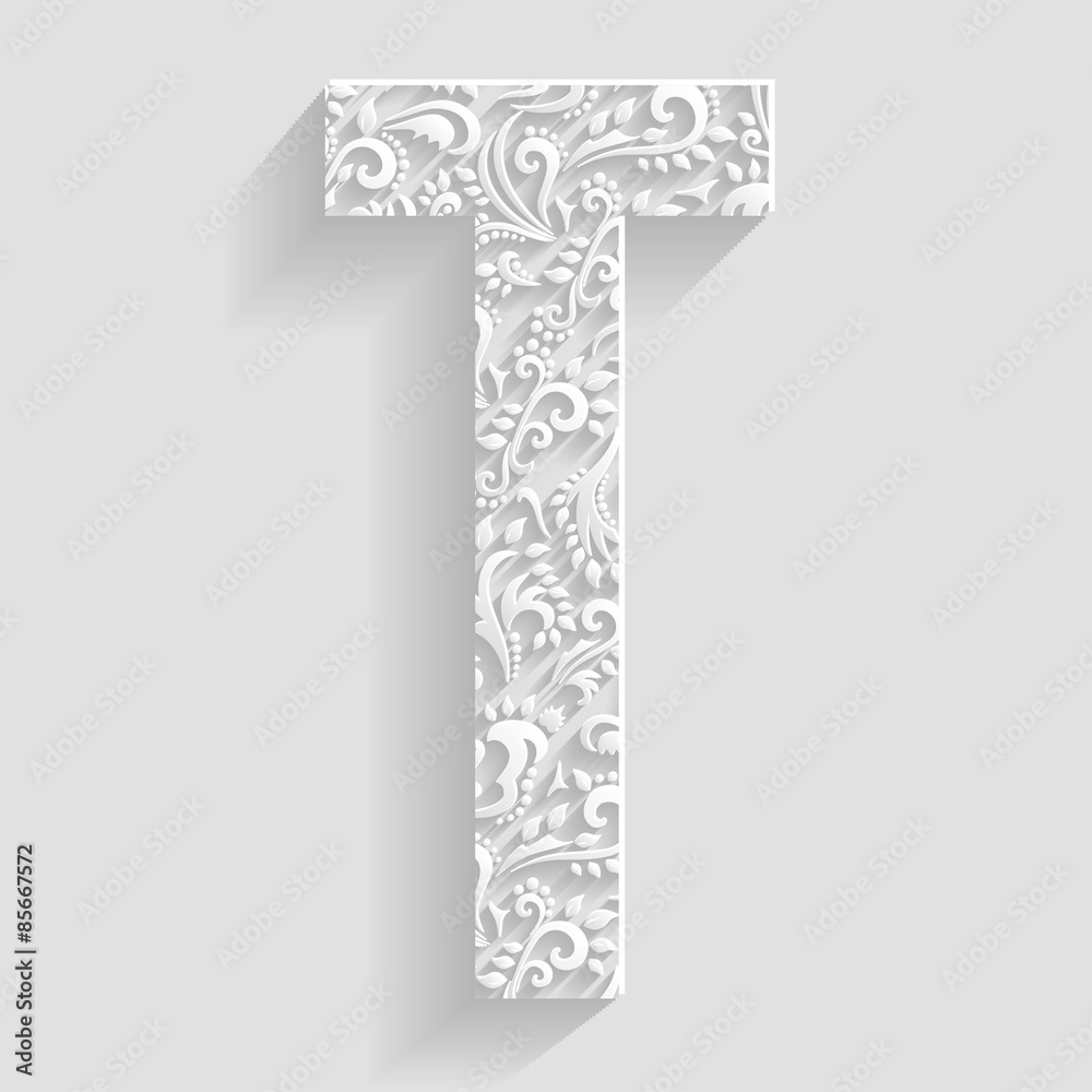 Letter T. Vector Floral Invitation cards Decorative Font Letter T. Vector Floral Invitation cards Decorative Font