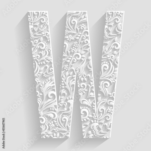 Letter W. Vector Floral Invitation cards Decorative Font