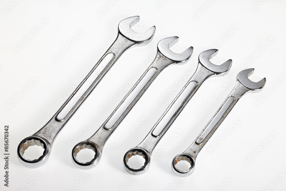 Used Wrench tool isolated on white background Used Wrench tool isolated on white background