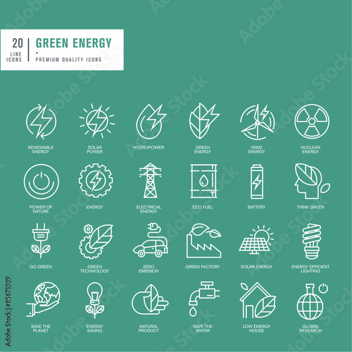 Set of thin line web icons for green energy