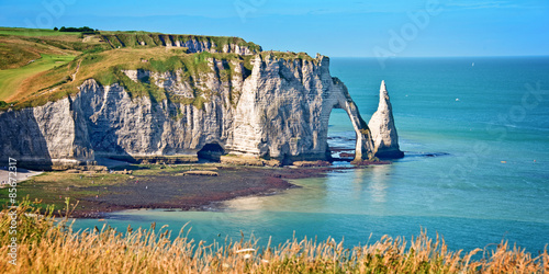 Panorama of the cliff of Etretat, Normandy, France photo