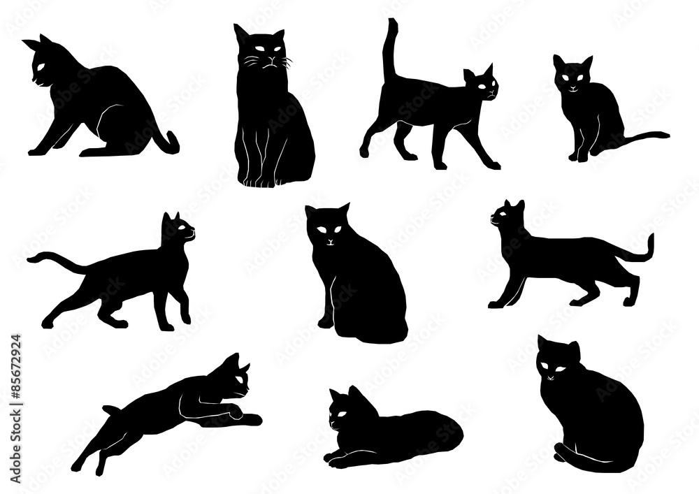猫のシルエットイラストセット 黒 Stock ベクター Adobe Stock