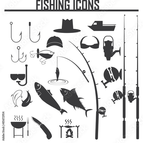 Fishing icons set